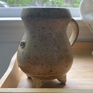 Speckled Beige Ceramic Footed Mug with Handle